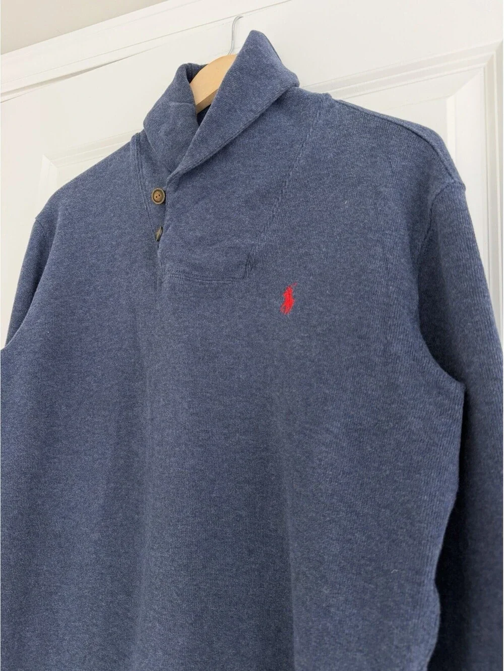 Polo Ralph Lauren Shawl Collar Pullover Sweater Navy Heather Size S Preppy Ivy